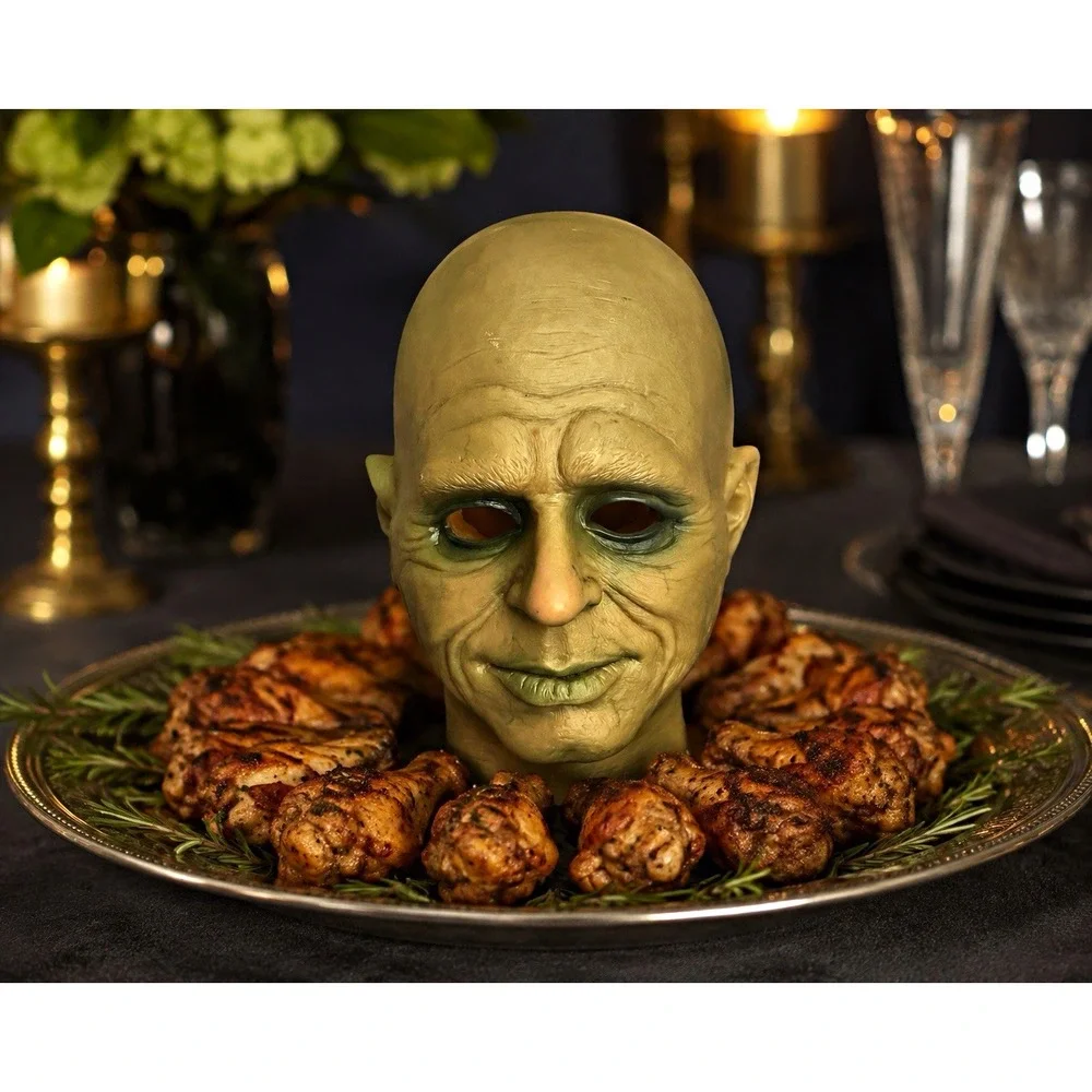 Vintage Style Creepy Bald Man Head Halloween Prop Display Horror Head on Platter